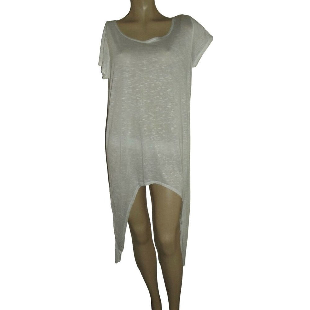 Maxi Dress Try This Sz Large White Melange Long Rayon Hi-Lo beach coverup scoop